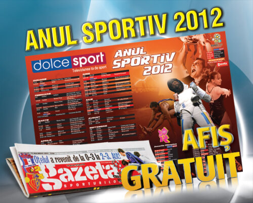 Pe 5 ianuarie, Gazeta îți oferă afișul anul sportiv 2012, în parteneriat cu Dolce Sport
