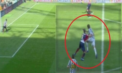 Faza în care Juventus a cerut penalty, cu Matri jenat de Rossi