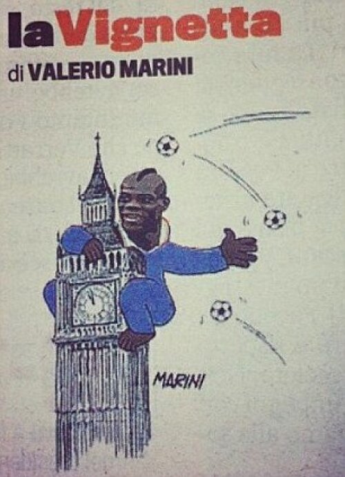 Caricatura ofensatoare la adresa lui Mario Balotelli, apărută în Gazzetta dello Sport