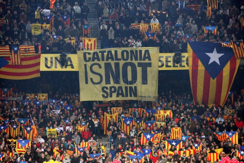 Mesaj de protest pe Camp Nou, la un meci al naționalei Catalunyei: 