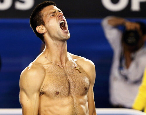 Reacţia lui Djokovici după victoria cu Wawrinka.