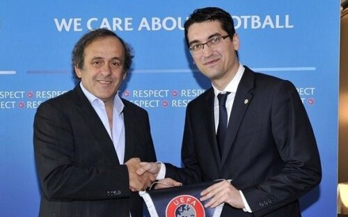 Burleanu şi Platini, la sediul UEFA // Foto: GettyImages
