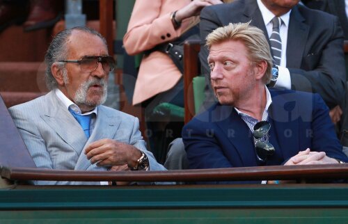 Ion Ţiriac, alături de germanul Boris Becker, în loja sa de la Paris. Actualul antrenor al lui Djokovici, a fost antrenat şi manageriat de român în cariera sa