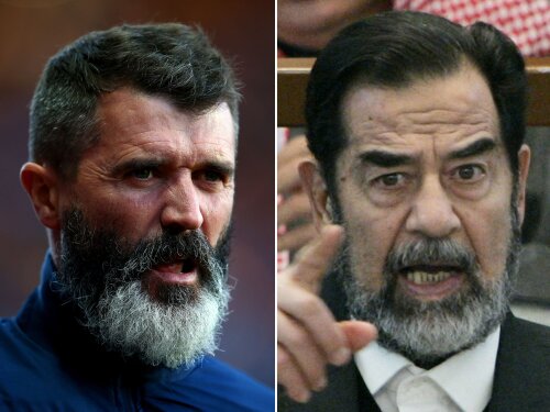 Roy Keane (stînga) şi Saddam Husein (dreapta)
