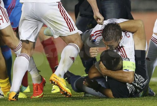 Un jucător albanez se bate cu un fan sîrb