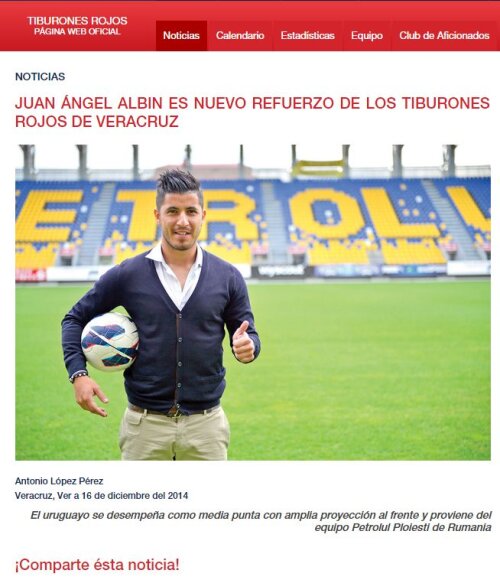 Captură de pe site-ul oficial al clubului Tiburones Rojos de Veracruz
