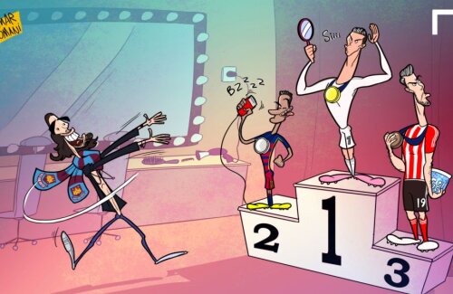 Caricatură realizată de Omar Momani după premiul ”Salonul de Aur”