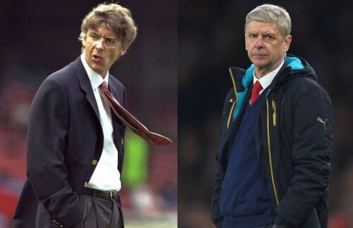 Atunci și acum: Wenger în 1996, la debutul la Arsenal, și în 2016. Foto: Guliver/GettyImages