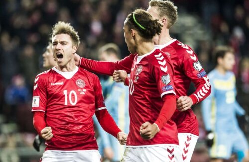 Christian Eriksen (numărul 10) are 12 goluri în 66 de meciuri pentru Danemarca