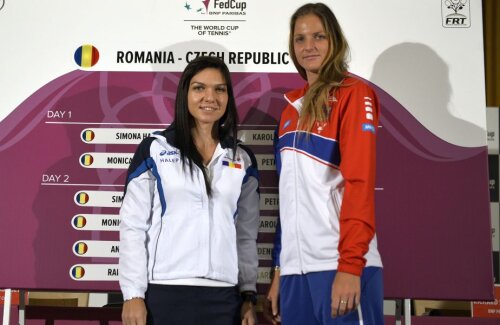 Halep și Pliskova, în 2016, la tragerea la sorți a meciurilor din Fed Cup Foto: Raed Krishan