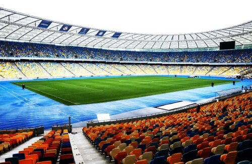 Stadionul Olimpic din Kiev, unde va avea loc finala Ligii de sâmbătă