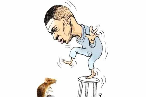 Caricatura L'Équipe: Kylian, urcat pe scaun, speriat de șoricel