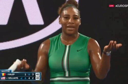 Serena Williams nervoasă în meciul cu Simona Halep // Captură Eurosport