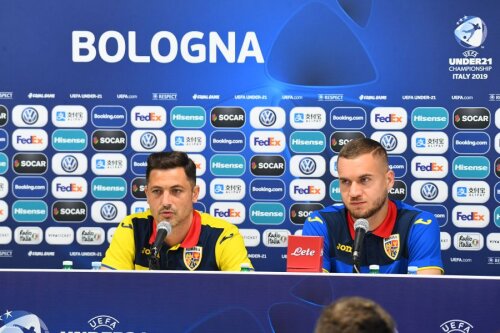 Mirel Rădoi și George Pușcaș, la conferința de presă dinaintea meciului cu Germania U21