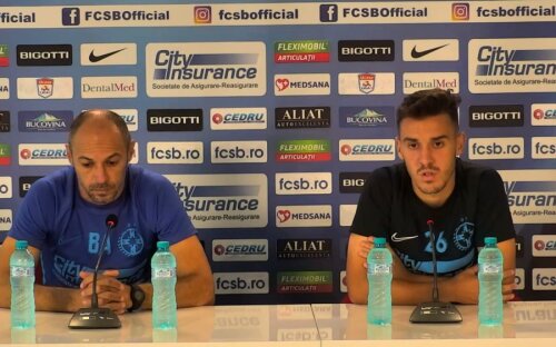 FOTO: Captură Facebook FCSB // Bogdan Andone și Răzvan Oaidă, la conferința de presă
