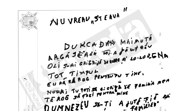 Sameş comunica prin bileţele cu familia sa: "Nu vreau Steaua. Argăseală mi-a făcut rău"