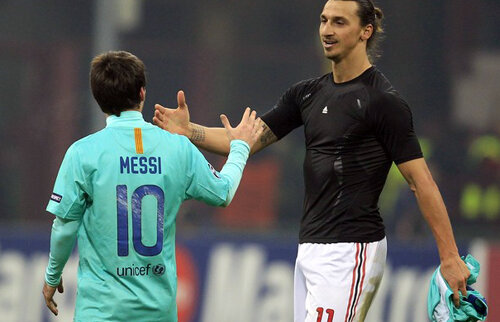 GALERIE FOTO Moment de pus în ramă! » Ibrahimovic l-a felicitat pe Messi după AC Milan - Barcelona 2-3