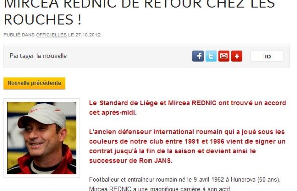 Oficial » Mircea Rednic este noul antrenor al lui Standard Liege! "E un vis devenit realitate"