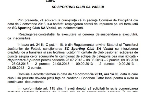 FOTO Decizie incredibilă împotriva Vasluiului » Moldovenii au fost depunctaţi cu 8 puncte de Comisii: "Sîntem fraierii de serviciu!"