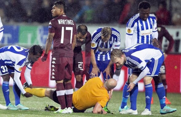 FOTO Arbitru rupt cere înlocuire! » Arnold Hunter a fost scos pe targă în timpul meciului dintre HJK Helsinki - Torino 2-1