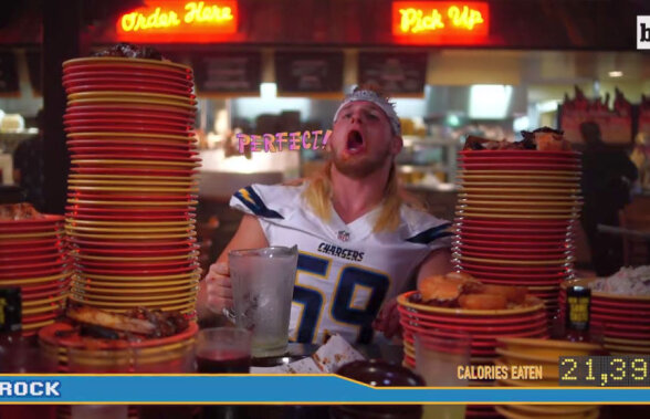 VIDEO Nu încercați asta acasă! Un jucător din NFL a mîncat peste 20.000 de calorii în mai puțin de o oră