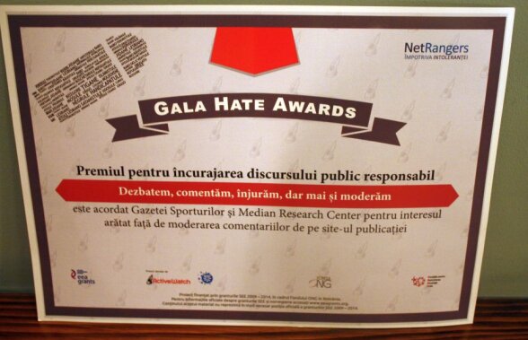 GSP.ro, premiat la Gala Hate Awards "pentru încurajarea discursului public responsabil"