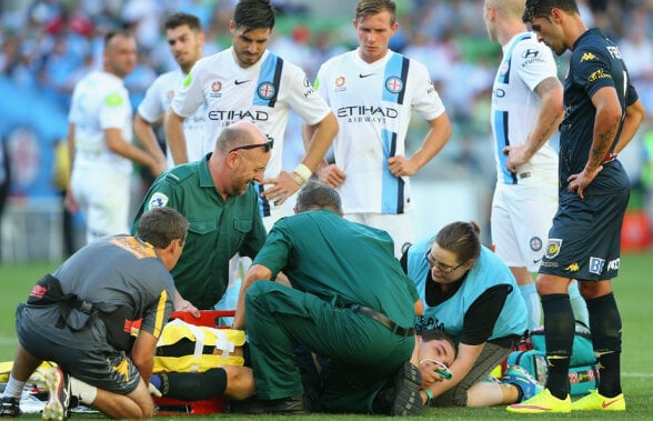 VIDEO Triplu impact! Un fotbalist australian a suferit 3 accidentări grave când își ataca adversarul. Caz asemănător în România