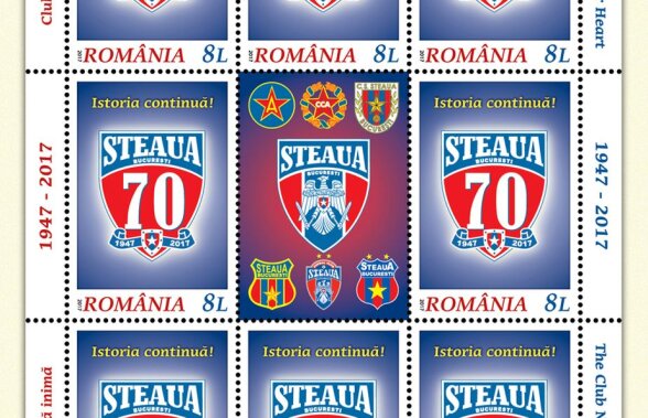 FOTO Surpriză pentru fanii Stelei! Romfilatelia a realizat timbrul aniversar "Steaua, 70 de ani de la înființare" 