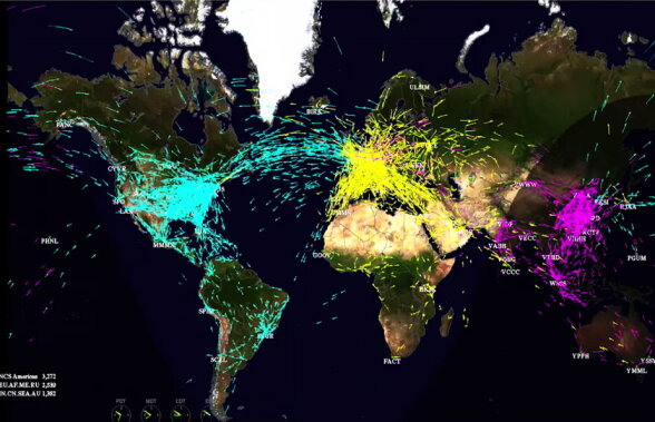 VIDEO Impresionant! Un soft îţi arată câte avioane zboară zilnic și în ce direcții