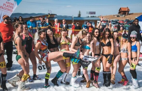 FOTO Primăvara începe cu Bikini Race » Imagini demențiale pe o pârtie din România