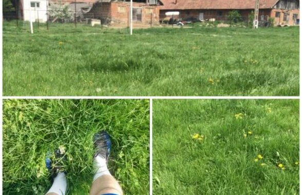 FOTO Se întâmplă în România » Mingea a dispărut în iarbă: "Trebuia să jucăm ca la fotbalul pe plajă" :D