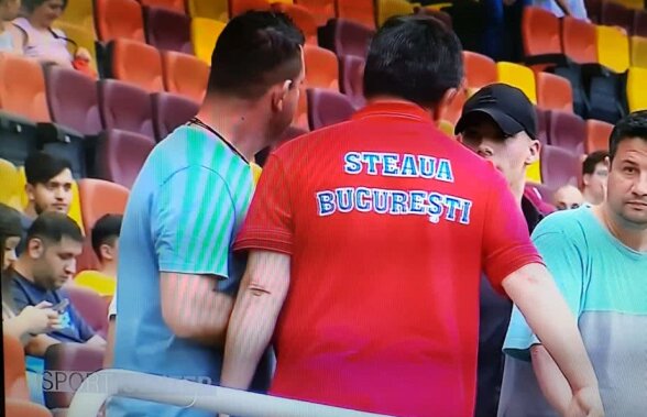 VIDEO+FOTO/UPDATE Imagini incredibile pe Arena Națională: Lăcătuș a urcat în tribună și i-a pus mâna în gât! Cine e cel care l-a provocat
