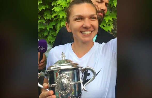 SIMONA HALEP A CÂȘTIGAT ROLAND GARROS // VIDEO Simona Halep le-a prezentat românilor veniți la Paris trofeul suprem: "Mulțumesc vouă!"