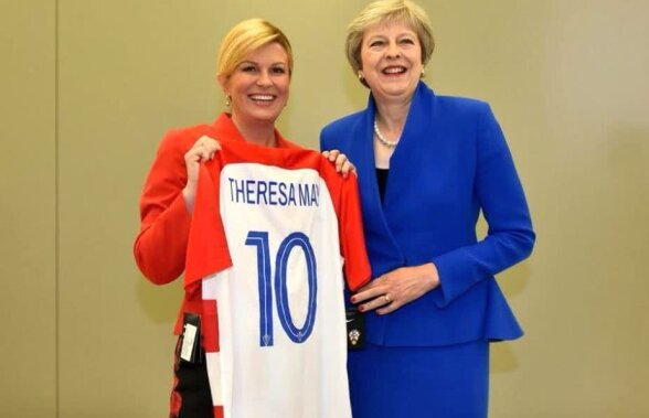 FOTO "Autogol" Anglia înaintea semifinalei cu Croația » Președinta Croației a "păcălit-o" pe Theresa May, premierul Marii Britanii