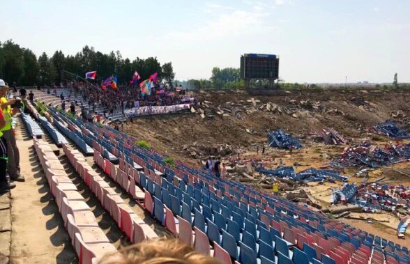 VIDEO+FOTO Imagine spectaculoasă: Peluza Sud a făcut show printre ruine, la ultima întâlnire cu publicul a vechii arene din Ghencea 