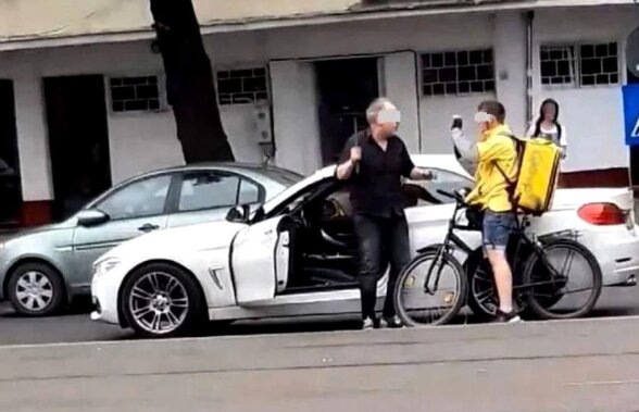 VIDEO Un biciclist a fost snopit în bătaie de şoferul unui bolid, în București