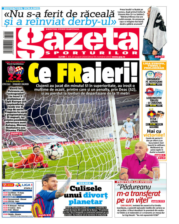 Gazeta Sporturilor din 27 august 2020 Editia Print Gazeta Digitala