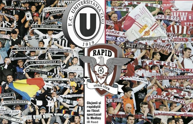 Vocea tribunelor! » Suporterii clujeni şi rapidişti au făcut spectacol la Mediaş