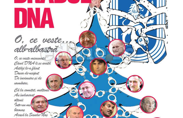 Oltenilor le-a rămas ironia. Brad de Crăciun împodobit cu membrii CEx şi Colinde acide ;)