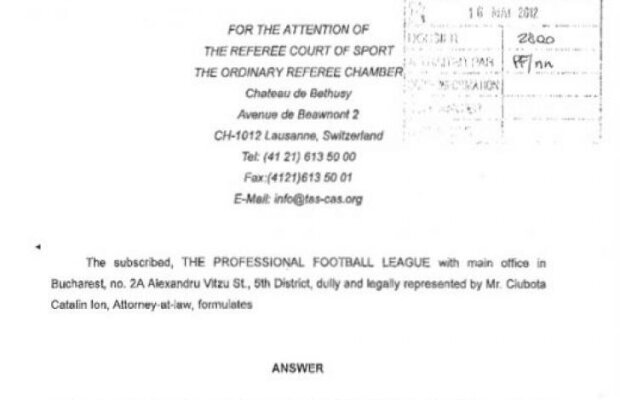 CFR acuză Liga că a furnizat informaţii eronate la TAS