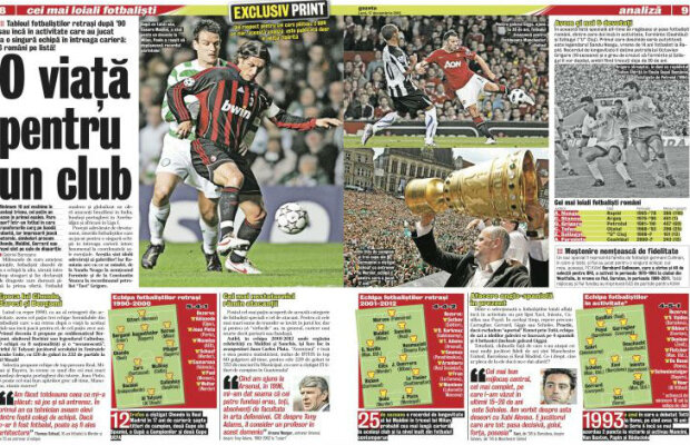 Citeşte doar în ediţia tipărită a Gazetei Sporturilor de azi » O viaţă pentru un club: 6 români între cei mai fideli fotbalişti