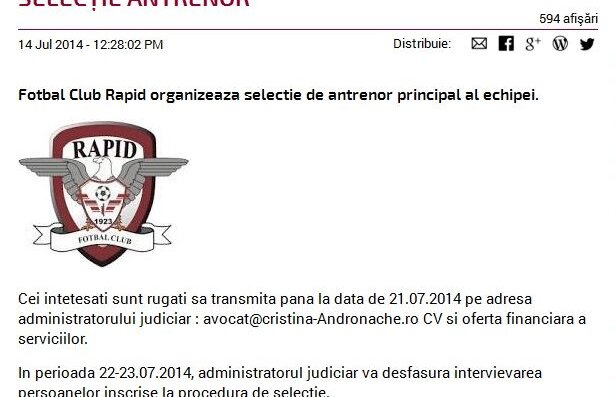 Iniţiativă incredibilă » Rapid îşi caută antrenor pe net! :)