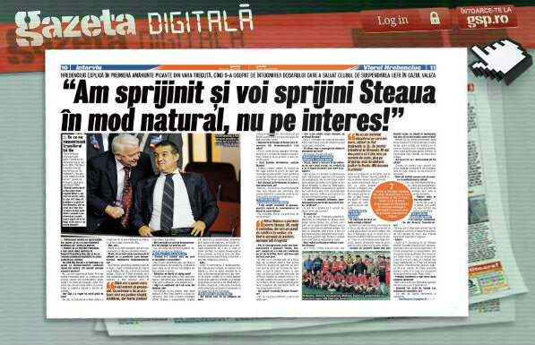 Răsfoieşte online Gazeta Digitală » Interviu-eveniment cu omul care a salvat Steaua de la excluderea din Liga Campionilor » Hrebe:  "N-am cerut nici un ban, am recuperat spiritul Stelei!"