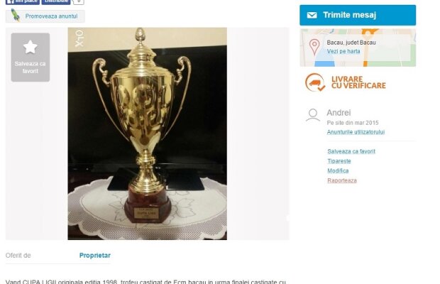 Cupa s-a întors acasă! Anunțul celor de la FCM Bacău: "Un necunoscut a adus-o"
