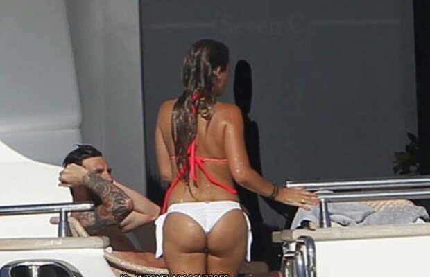GALERIE FOTO Apariție incendiară a iubitei lui Messi » Antonella Roccuzzo a făcut senzație pe plajă în Ibiza