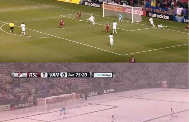 VIDEO Un meci cât două anotimpuri » Imagini de necrezut la un meci din MLS: vreme perfectă într-o repriză, iarnă în partea secundă!