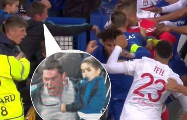 VIDEO+FOTO Șocant! Un fan al lui Everton cu copilul în brațe a lovit în cap portarul de la Lyon în bătaia dintre jucători!