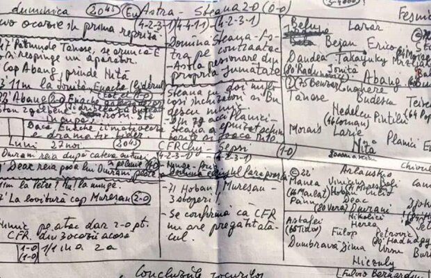 EXCLUSIV "Când tac vulturii, trăncănesc papagalii!" » Documente pentru istorie: Cornel Dinu prezintă notițele pe care și le face la fiecare meci din Liga 1!