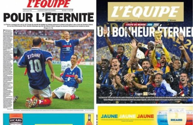 L'Équipe, al doilea ziar pentru titlul mondial » ”Pentru eternitate” în 1998, ”O fericire eternă” în 2018