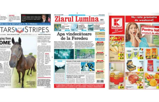 Superlativele presei românești: ziarul armatei americane, cel al Bisericii Ortodoxe și revista Kaufland!